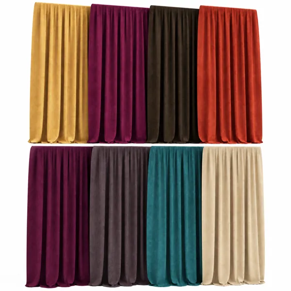 Modern Pleated Curtain Set 3D Model