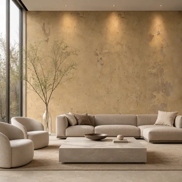 Warm Ochre Beige Peeling Weathered Plaster Texture back
