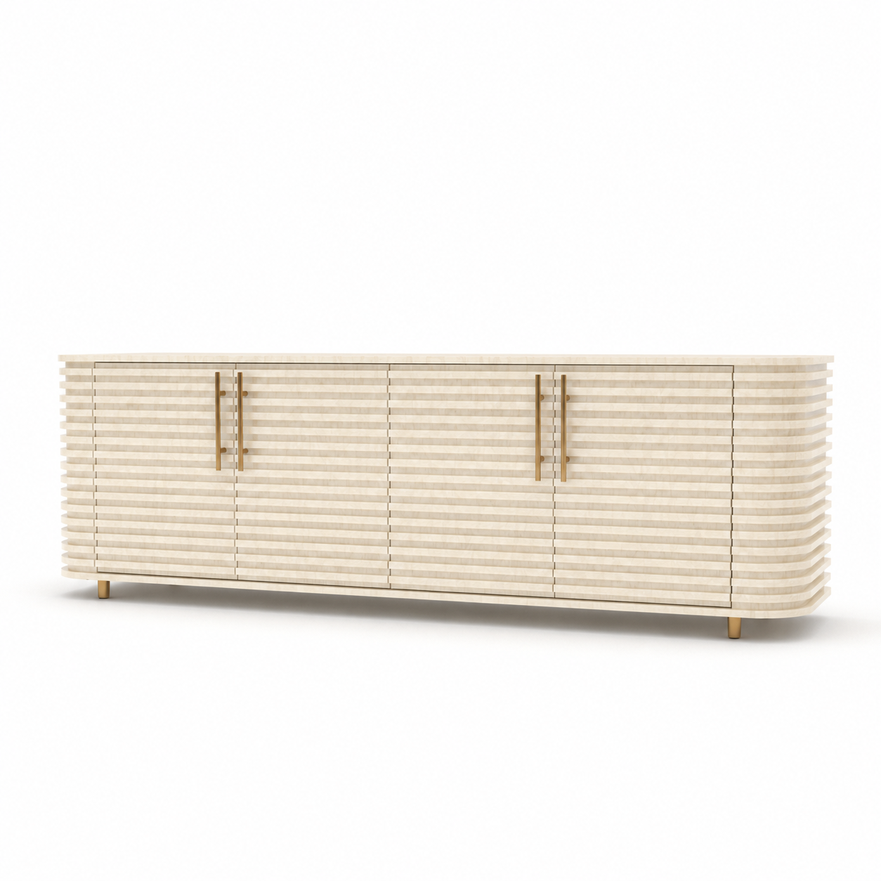Beige Fluted Sideboard with Rounded Ends 3D Model 3