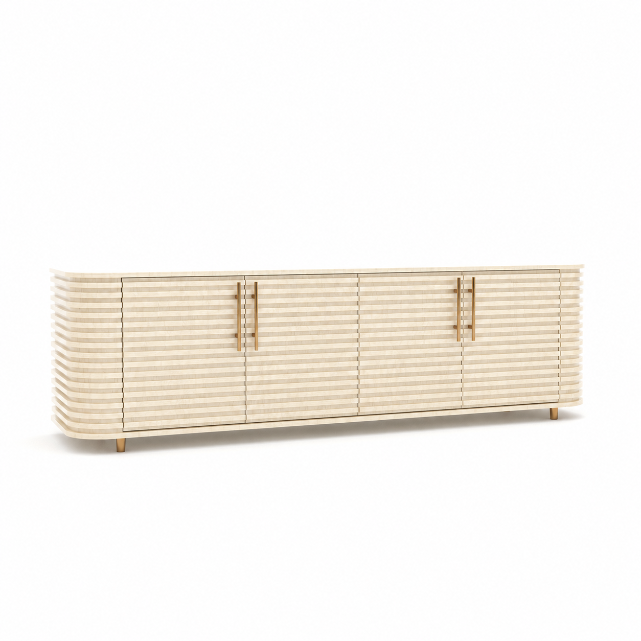 Beige Fluted Sideboard with Rounded Ends 3D Model 1