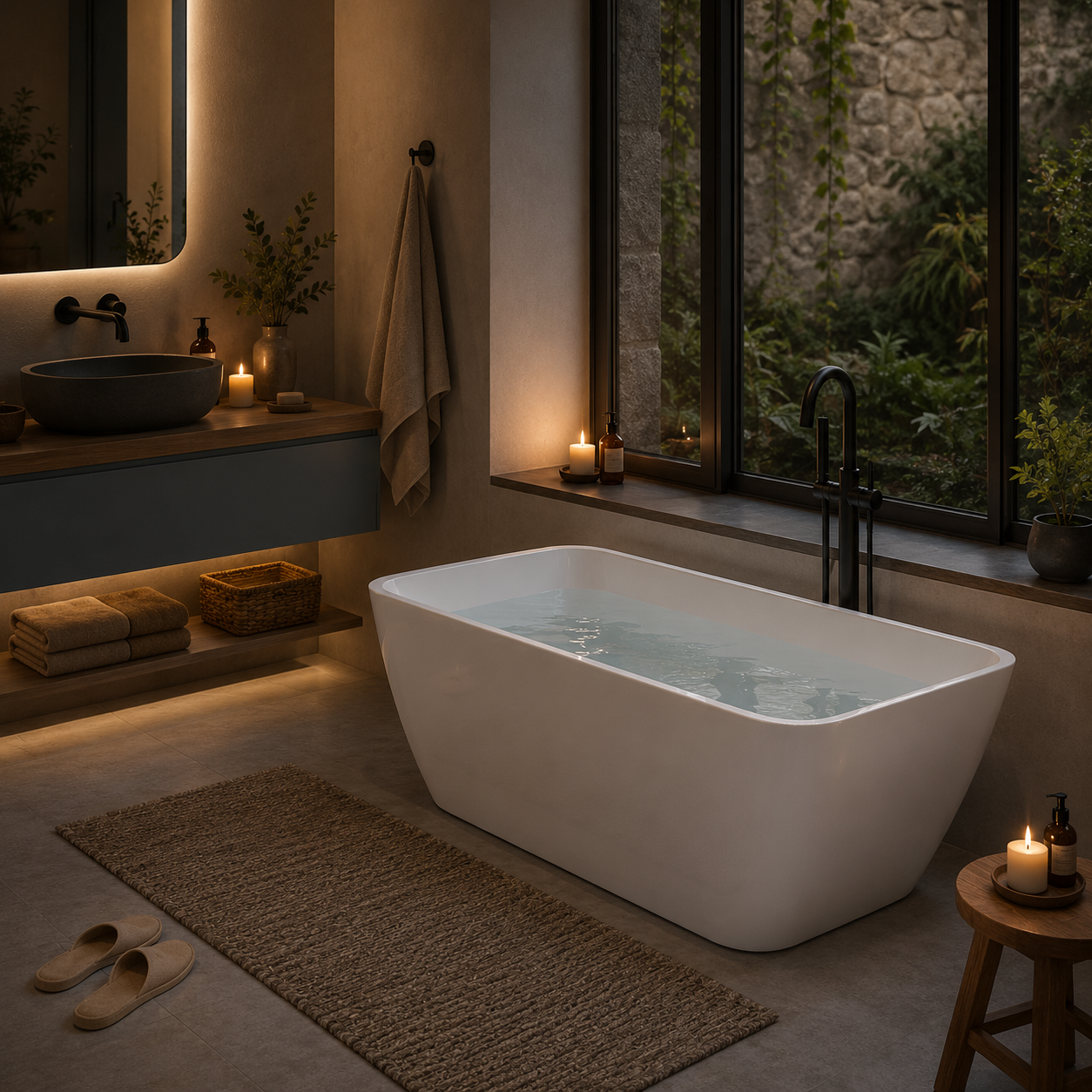 White Freestanding Bathtub Set – Soft Rounded Rectangular Form 3D Model 3