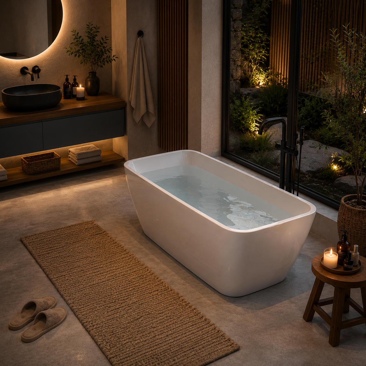 White Freestanding Bathtub Set – Soft Rounded Rectangular Form 3D Model 2