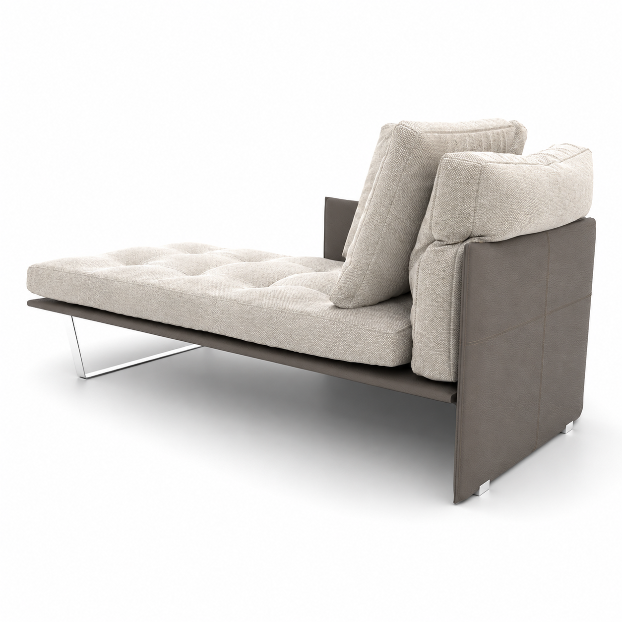 Modern Daybed Sofa – Ivory Textured Cushions & Taupe Leather Frame 3D Model 3