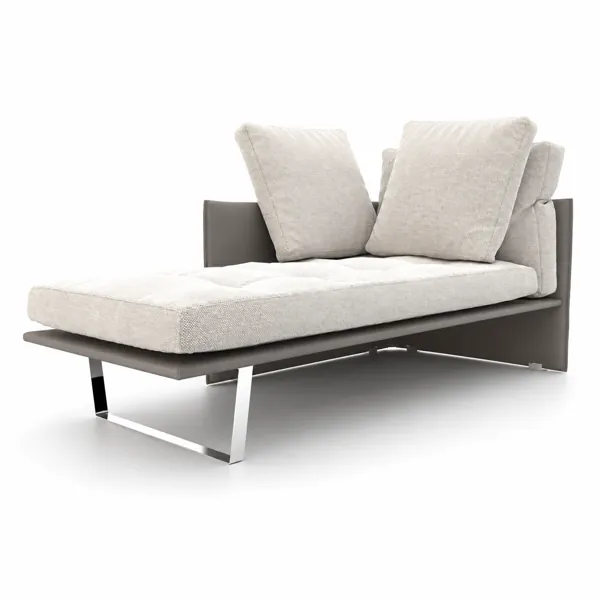 Modern Daybed Sofa – Ivory Textured Cushions & Taupe Leather Frame 3D Model