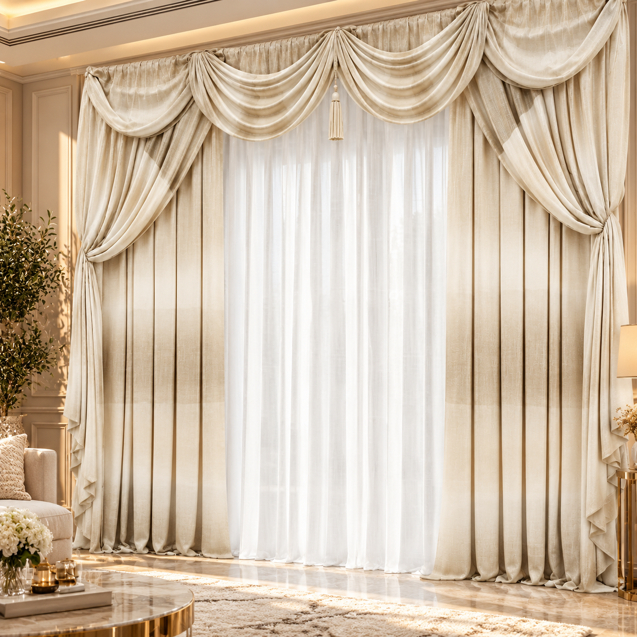Cream Swag Valance Curtain 3D Model 4