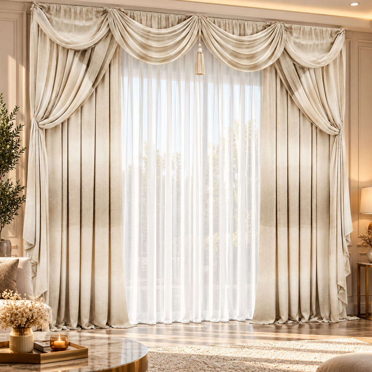 Cream Swag Valance Curtain 3D Model 2