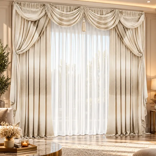 Cream Swag Valance Curtain 3D Model back