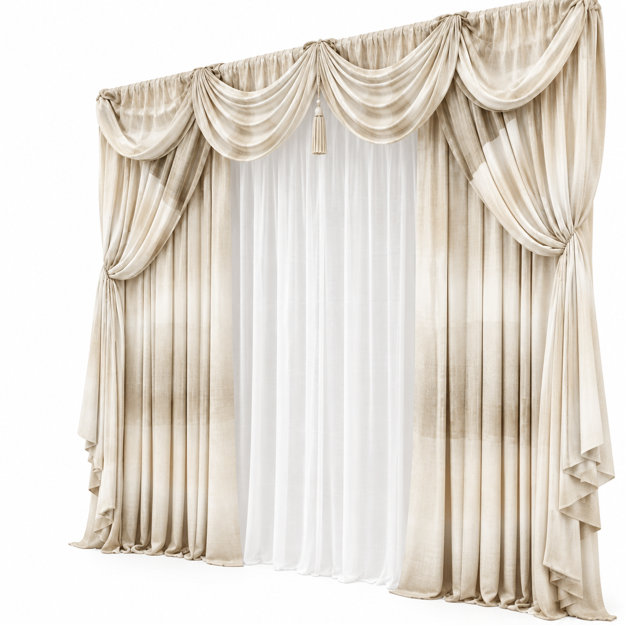 Cream Swag Valance Curtain 3D Model 3