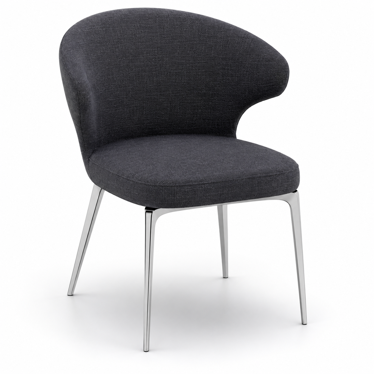 Charcoal Fabric Armchair – Polished Metal Legs 3D Model 1