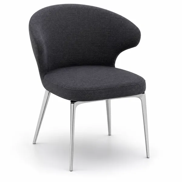 Charcoal Fabric Armchair – Polished Metal Legs 3D Model
