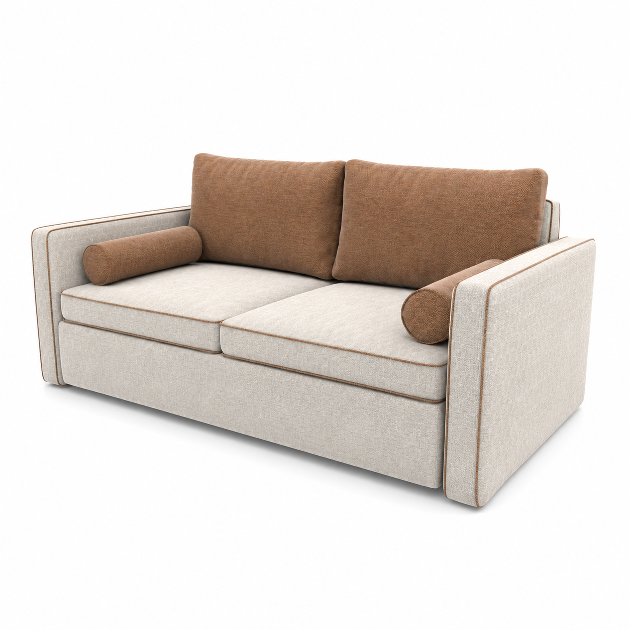 Modern Beige Sofa – Tan Cushions & Bolster Pillows 3D Model 3