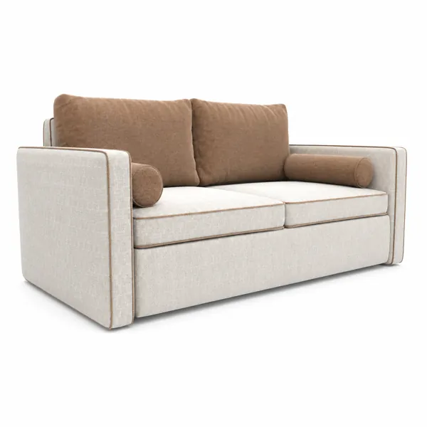 Modern Beige Sofa – Tan Cushions & Bolster Pillows 3D Model
