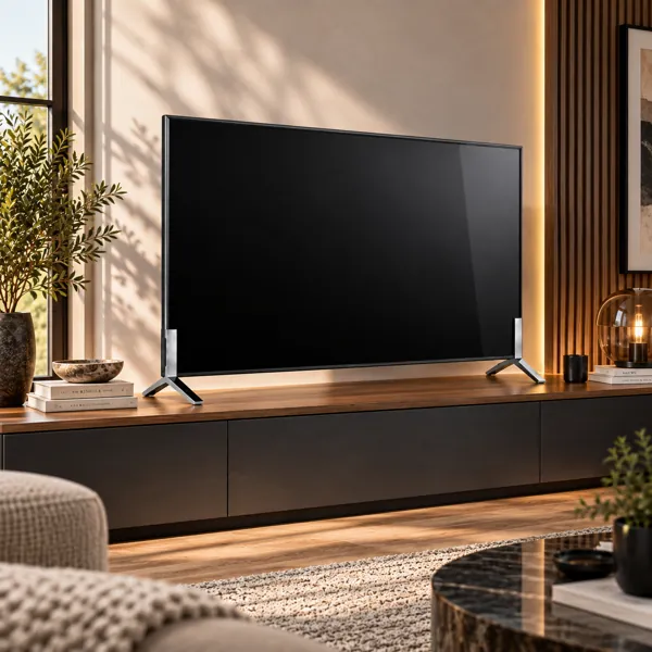 Black Dual Flat Screen TV Set with Metal Feet 3D Model back