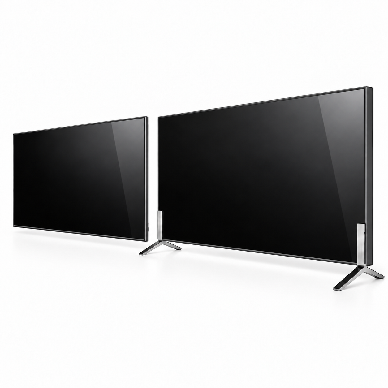 Black Dual Flat Screen TV Set with Metal Feet 3D Model 4