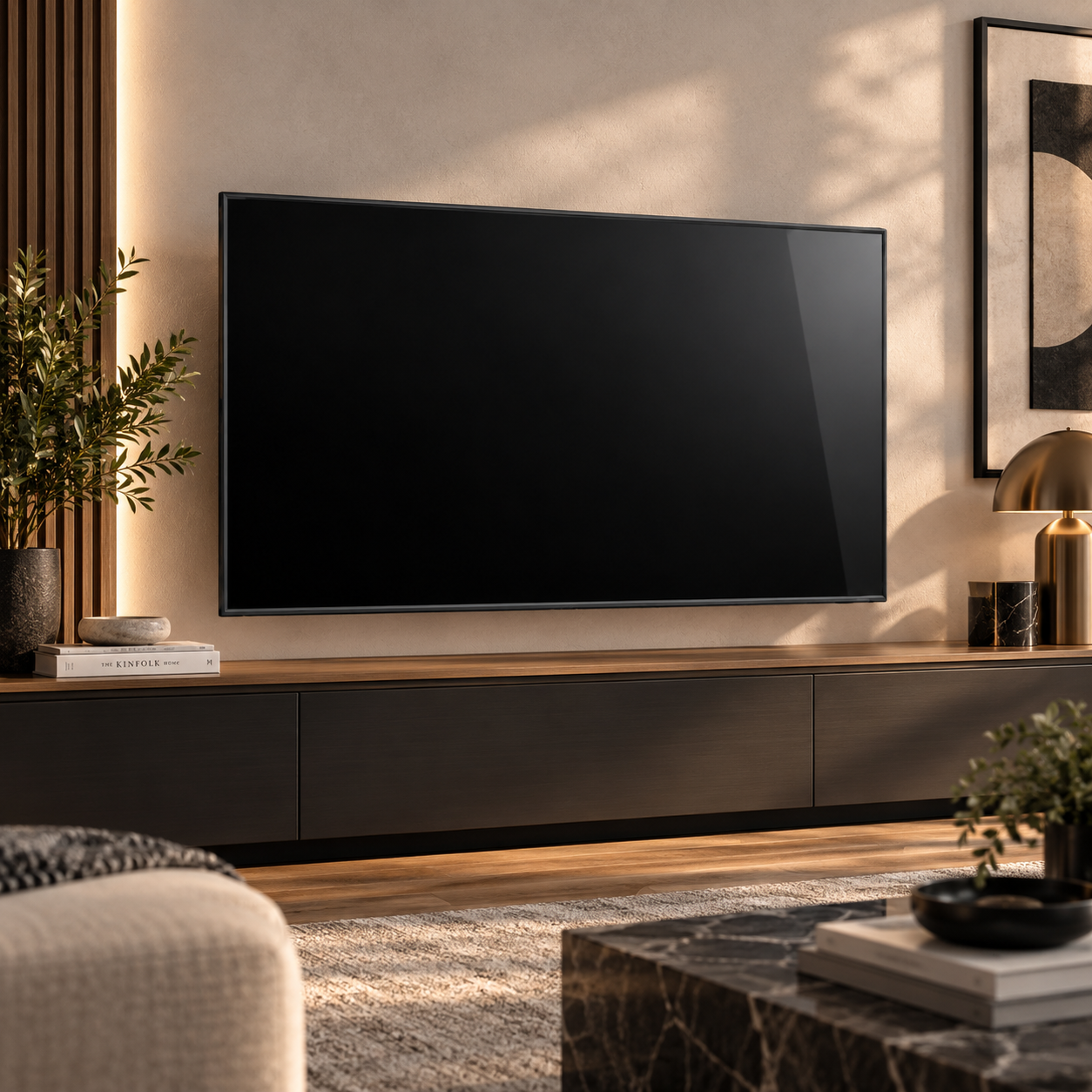 Black Dual Flat Screen TV Set with Metal Feet 3D Model 3