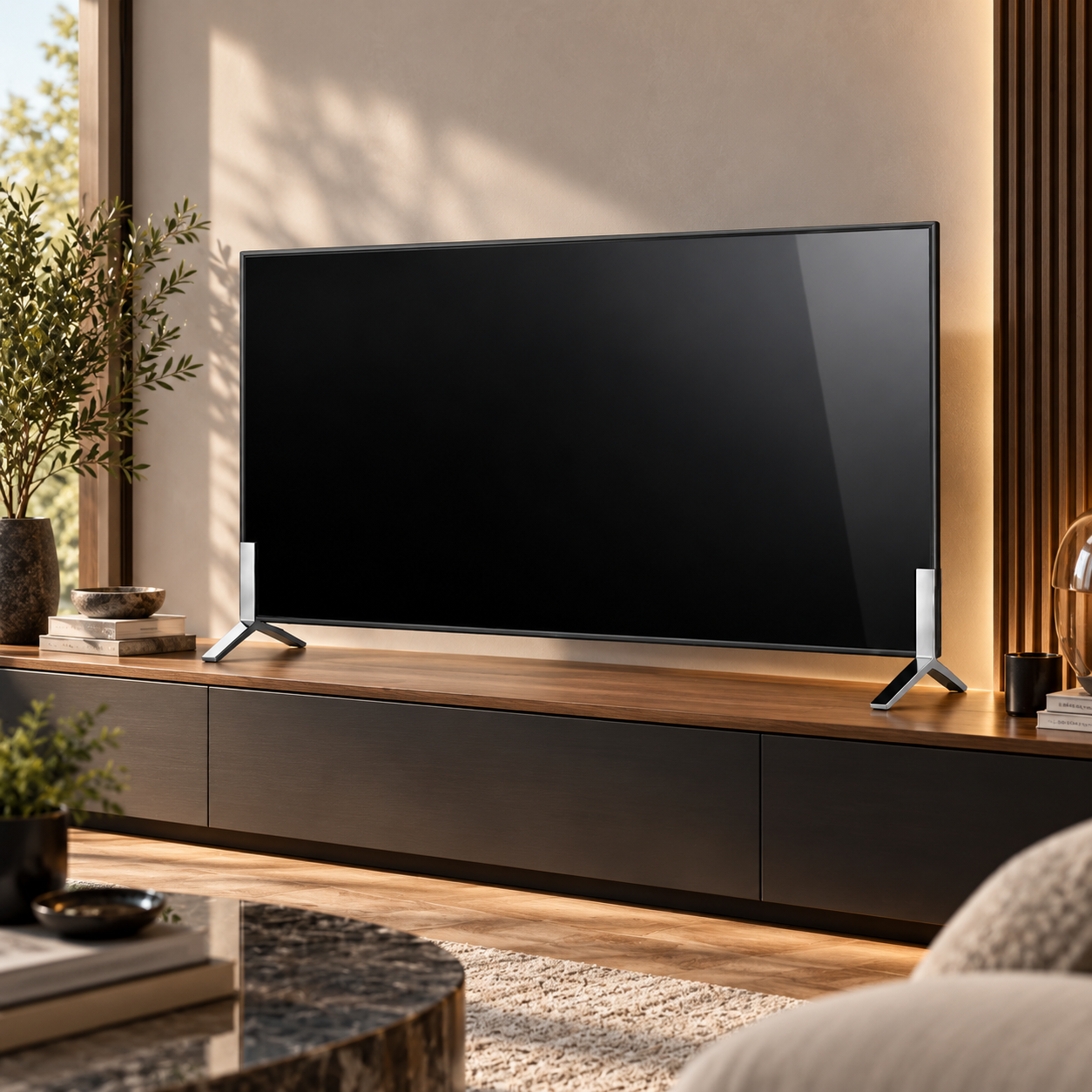 Black Dual Flat Screen TV Set with Metal Feet 3D Model 5