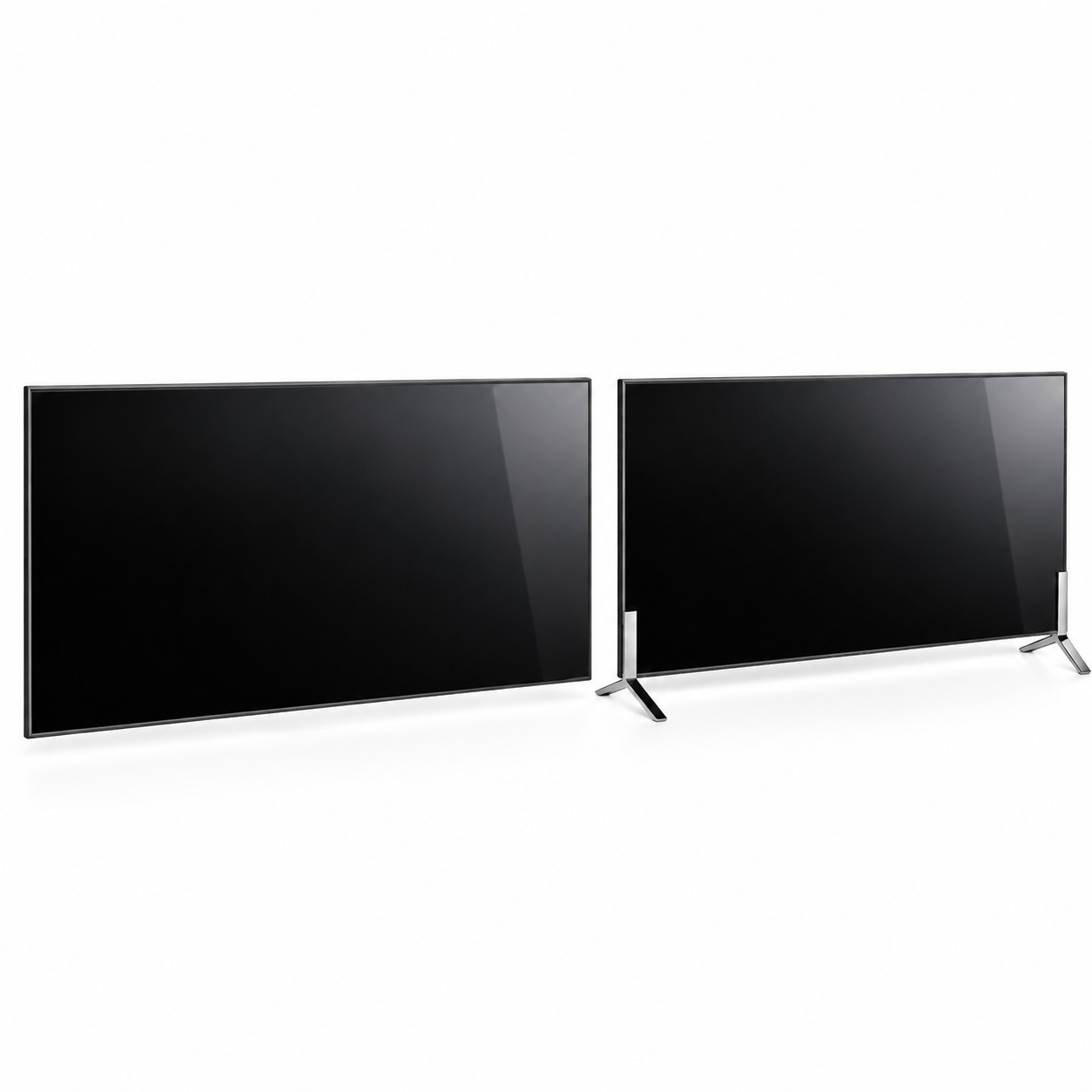 Black Dual Flat Screen TV Set with Metal Feet 3D Model