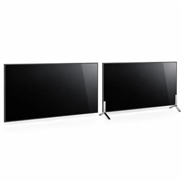Black Dual Flat Screen TV Set with Metal Feet 3D Model