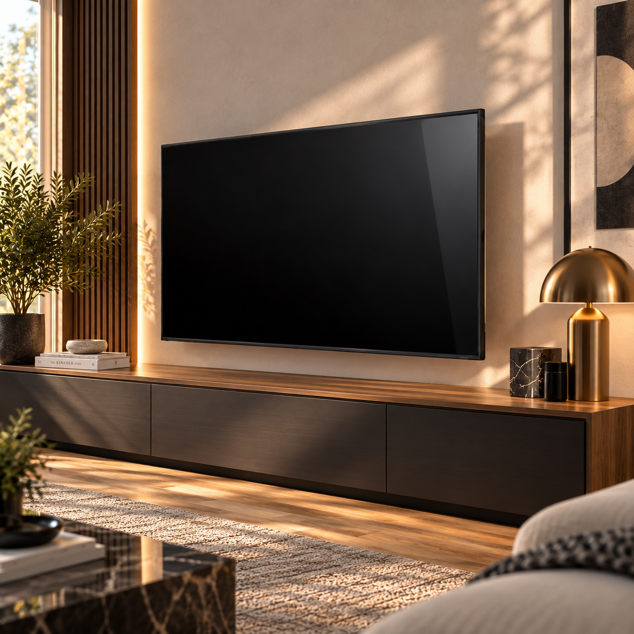 Black Dual Flat Screen TV Set with Metal Feet 3D Model 6