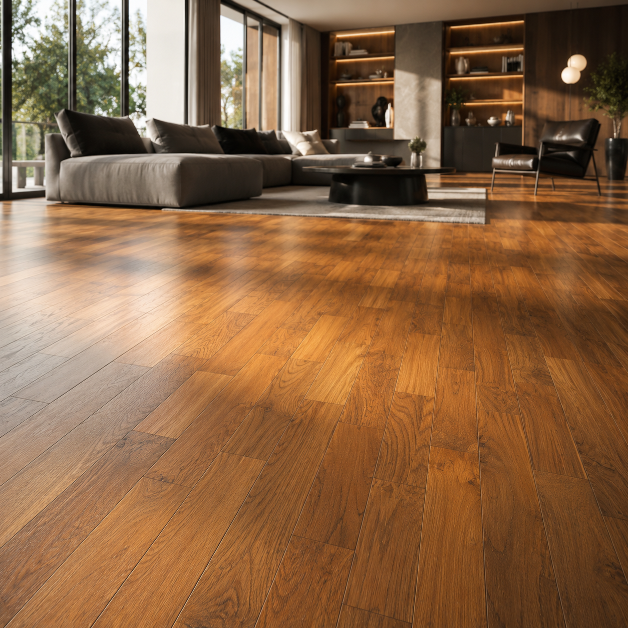 Warm Amber Narrow-Plank Wood Parquet – Varied Grain 2