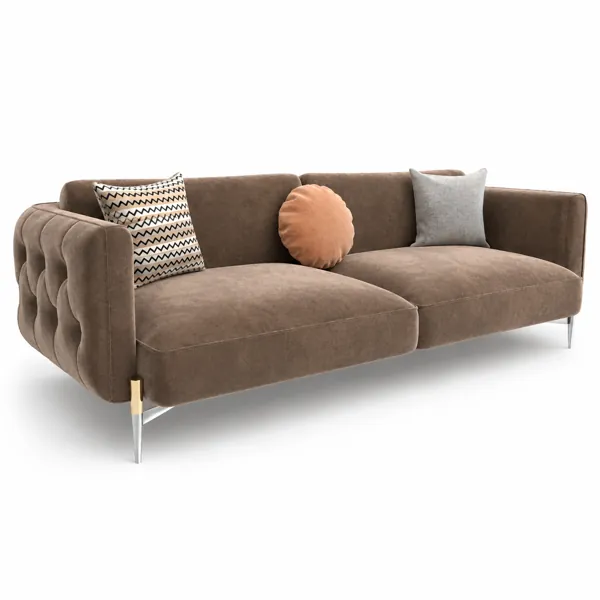 Warm Brown Modern Sofa – Channel-Tufted Side Panels 3D Model