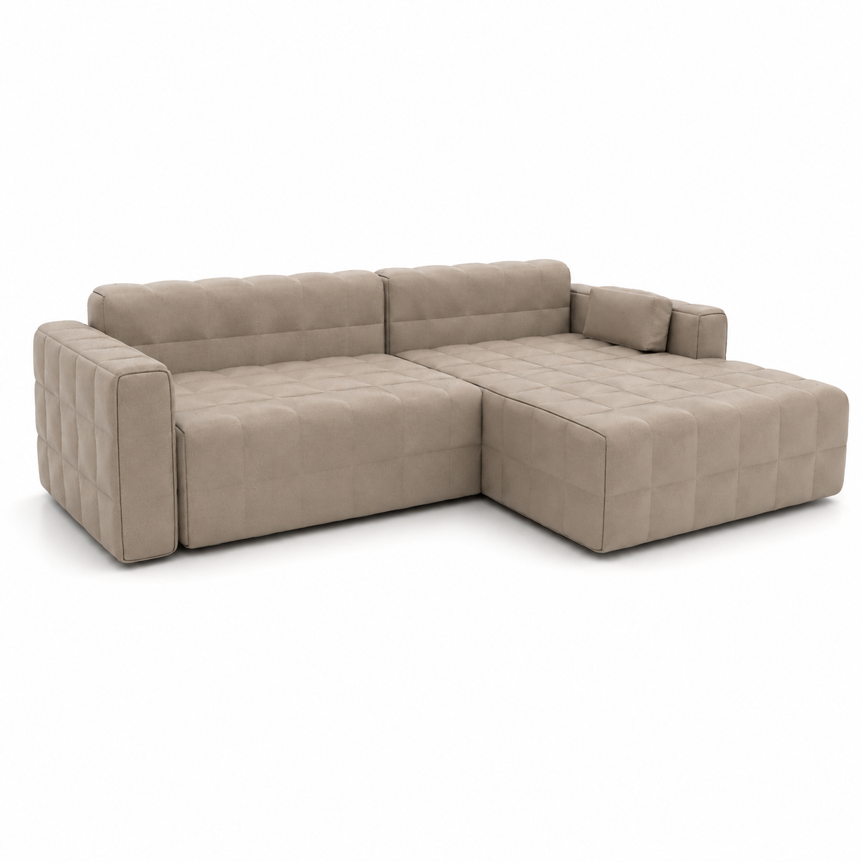 Beige Velvet Tufted Sectional Sofa with Right Chaise 3D Model