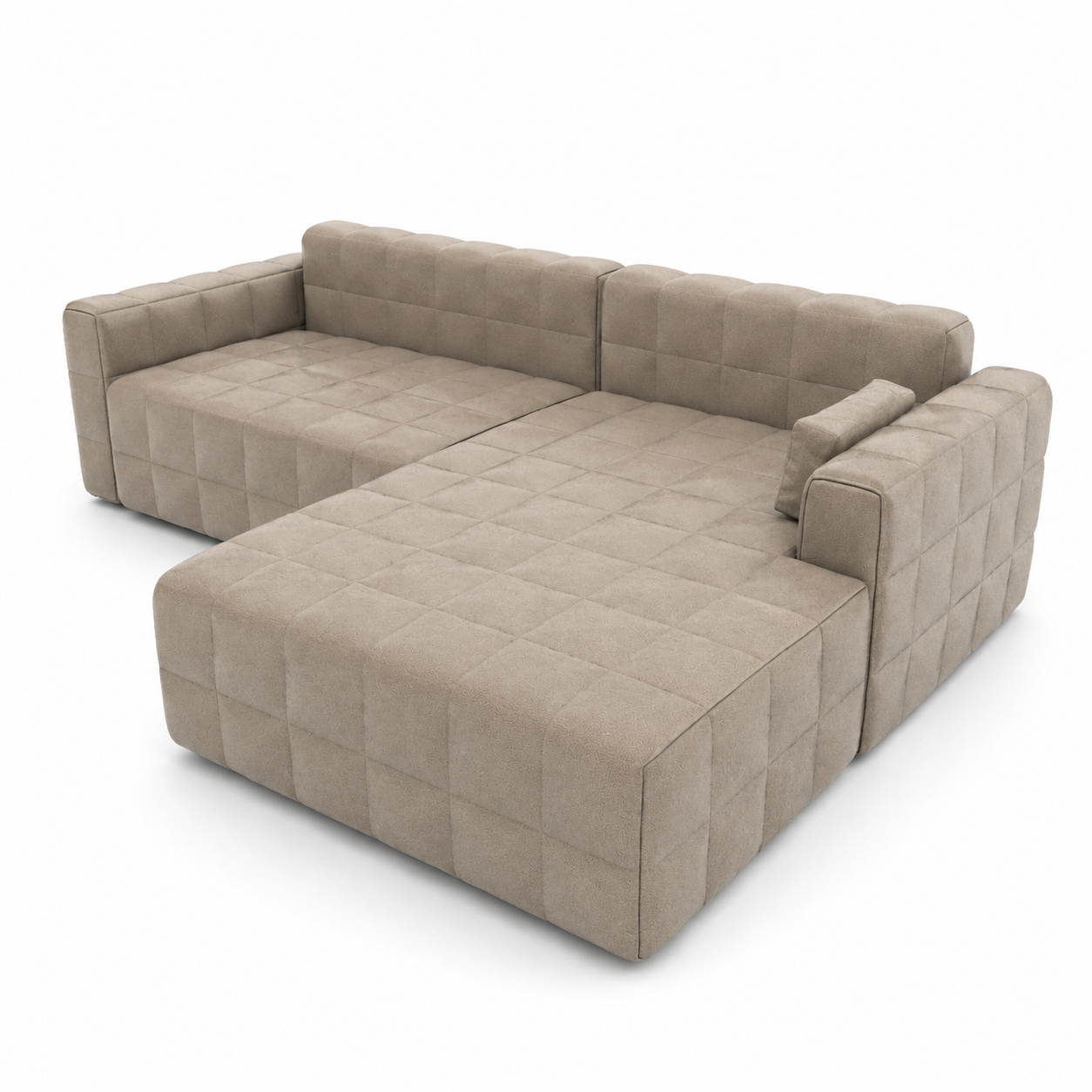 Beige Velvet Tufted Sectional Sofa with Right Chaise 3D Model 3