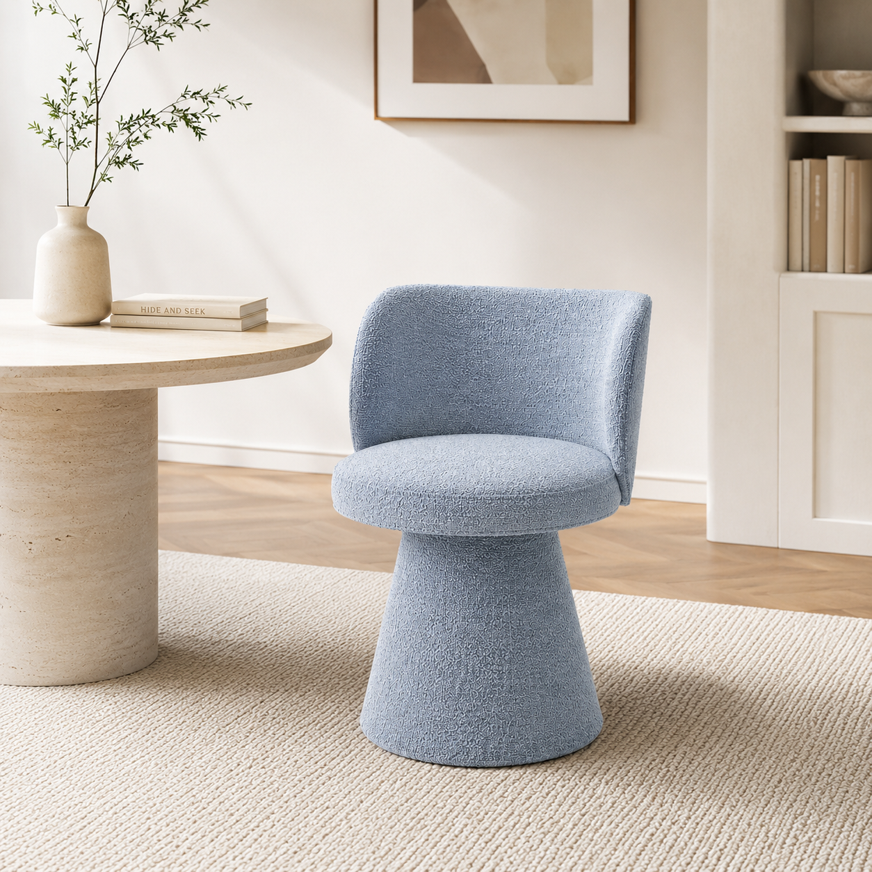 Light Blue Pedestal Chair – Curved Back 3D Model 4