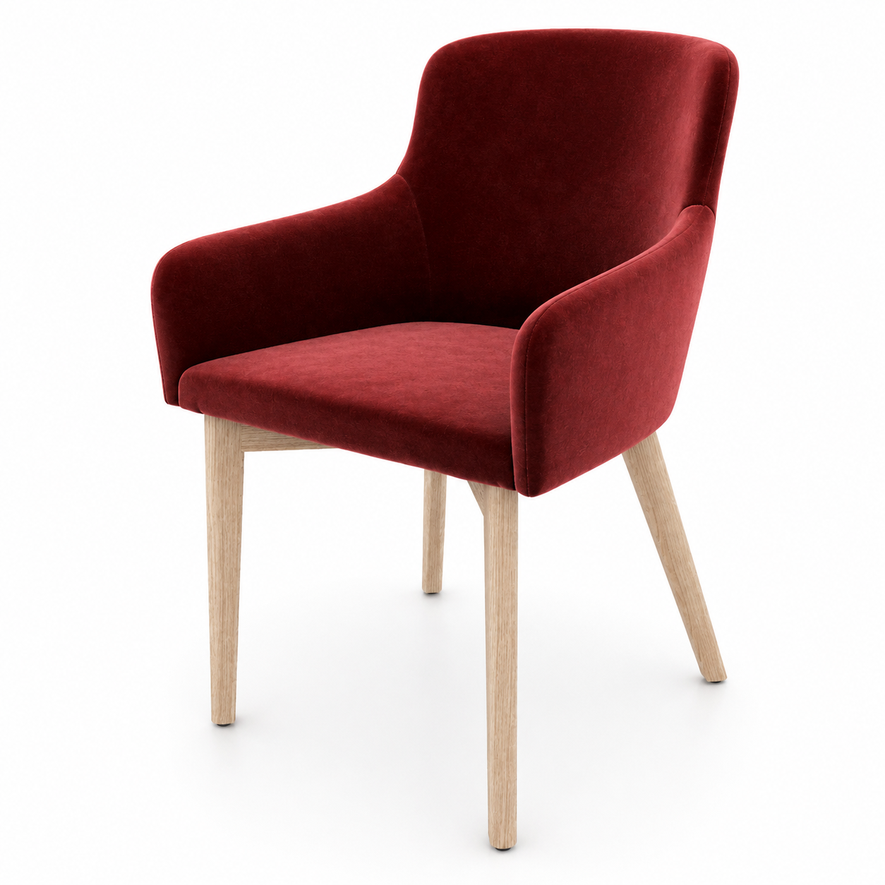 Burgundy Velvet Armchair with Light Wood Legs 3D Model 3