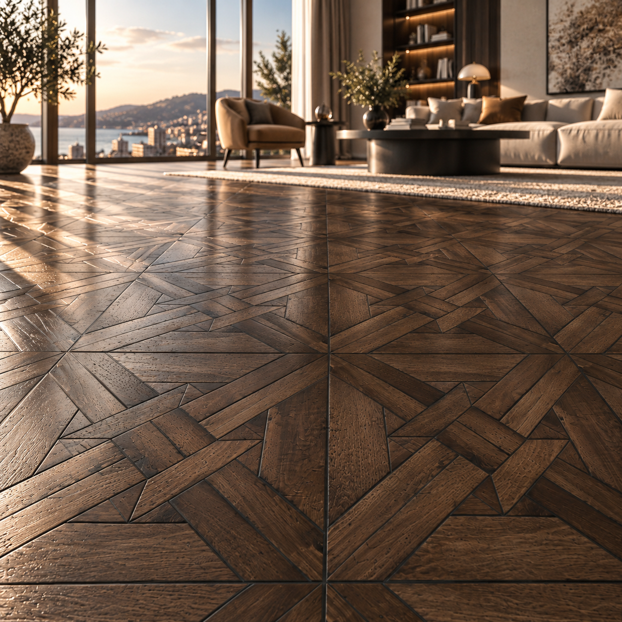 Dark Walnut Geometric Mosaic Parquet Texture 2