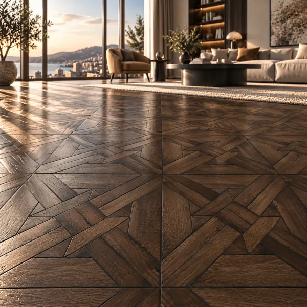 Dark Walnut Geometric Mosaic Parquet Texture back