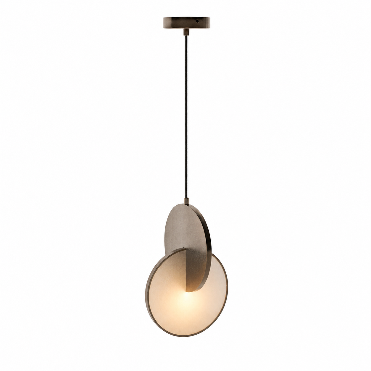 Modern Disc Pendant Light – Bronze & Warm Diffuser 3D Model