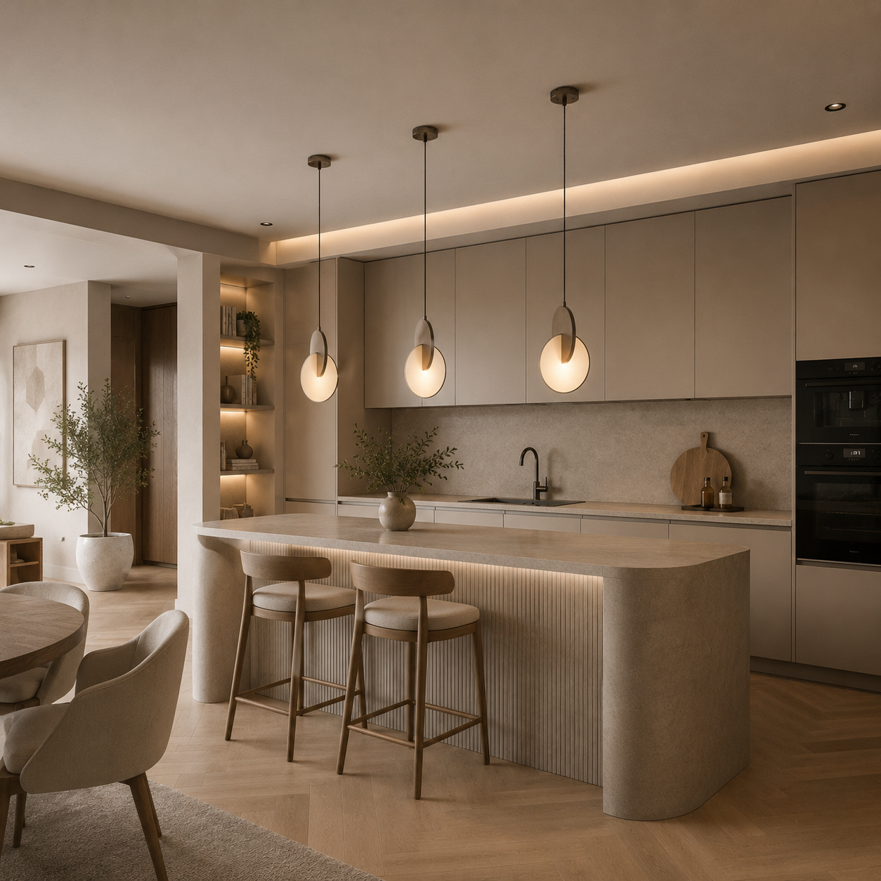 Modern Disc Pendant Light – Bronze & Warm Diffuser 3D Model 3