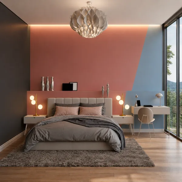 Bold Accent Colors Modern Bedroom 3D Scene back