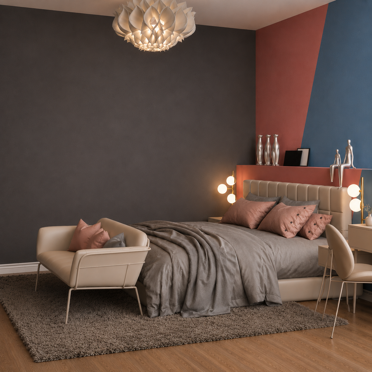 Bold Accent Colors Modern Bedroom 3D Scene 1