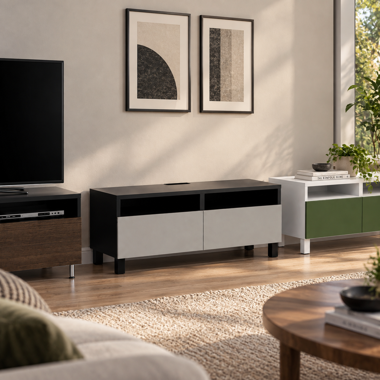 Modern TV Console Set with Three Cabinet Variants 3D Model 3