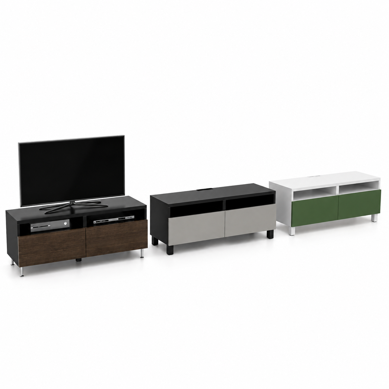 Modern TV Console Set with Three Cabinet Variants 3D Model