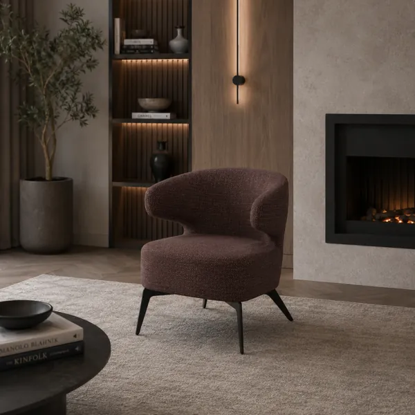 Gray Upholstered Armchair – Open Back & Black Splayed Legs 3D Model back