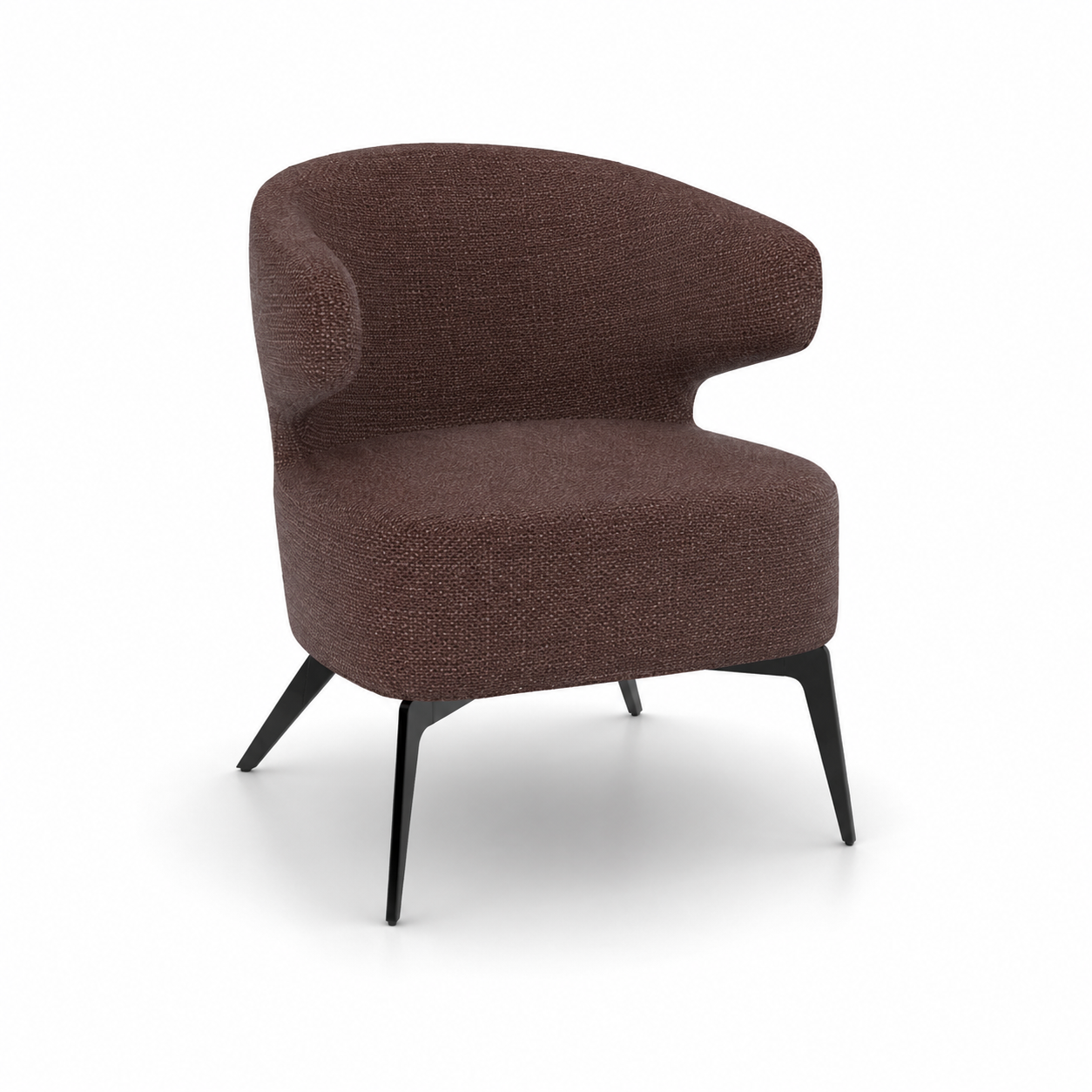 Gray Upholstered Armchair – Open Back & Black Splayed Legs 3D Model 1