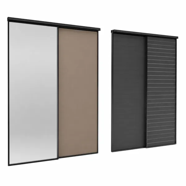 Sliding Door Set – Frosted Glass & Charcoal Slatted Panels 3D Model