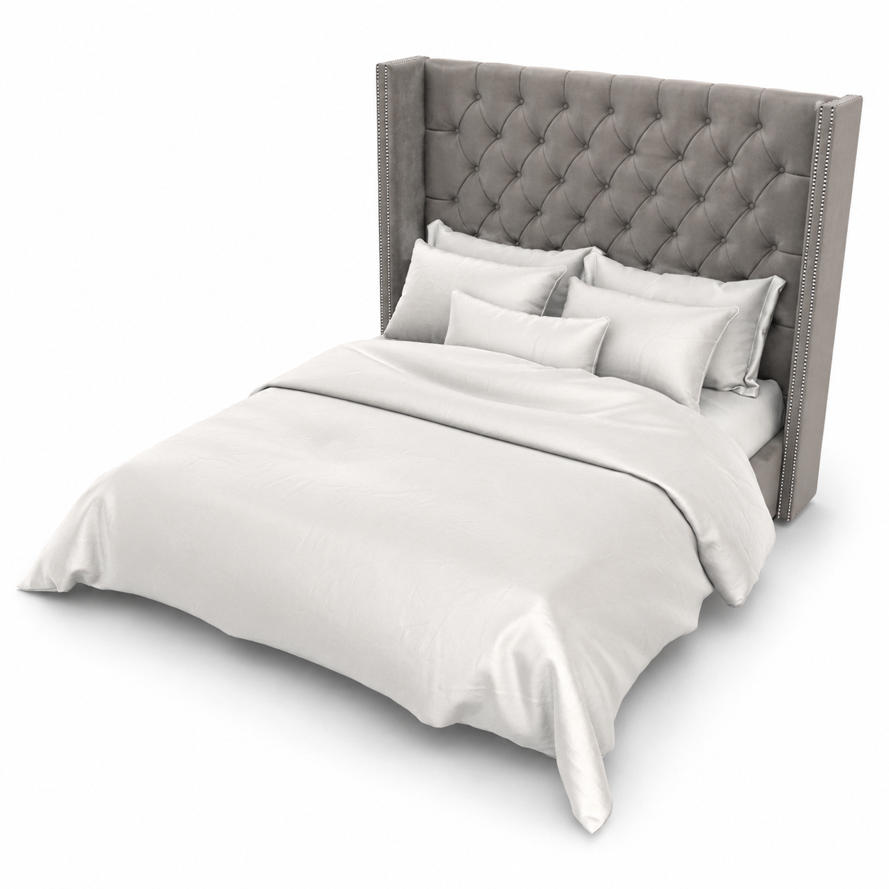 Gray Diamond Tufted Wingback Bed 3D Model 3