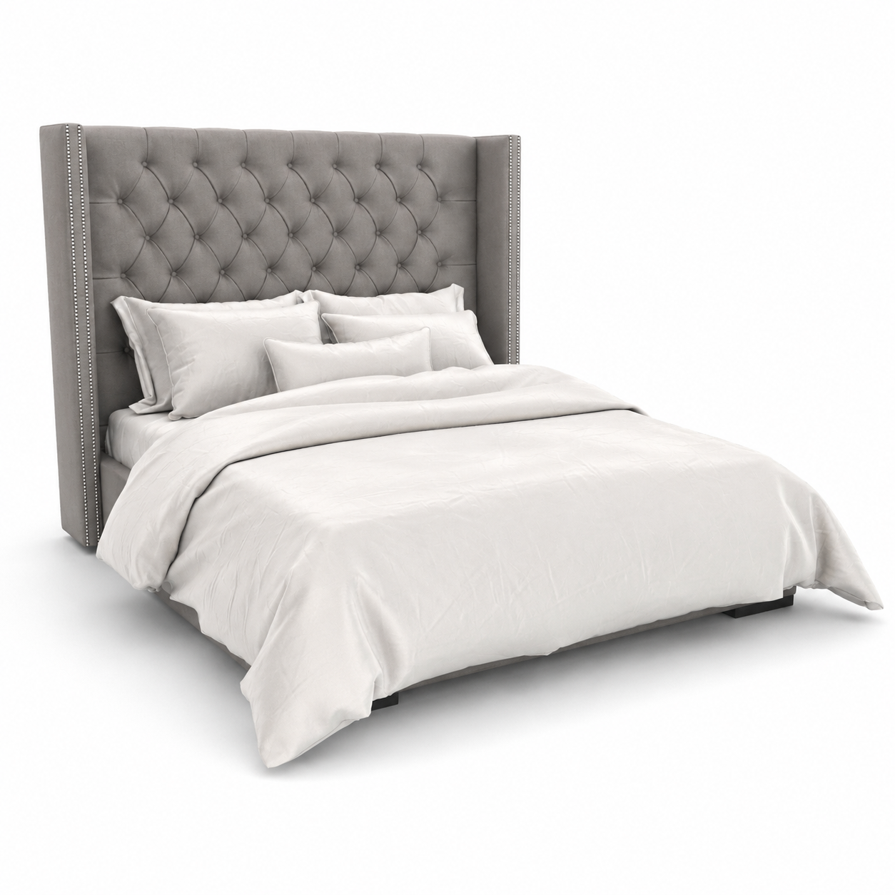 Gray Diamond Tufted Wingback Bed 3D Model 1