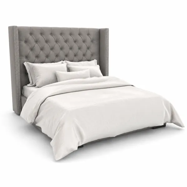 Gray Diamond Tufted Wingback Bed 3D Model