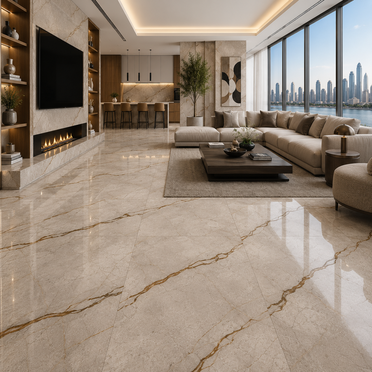 Light Beige Ceramic Texture – Warm Brown Vein Network Texture 2