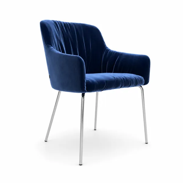 Deep Blue Velvet Armchair – Chrome Metal Legs 3D Model