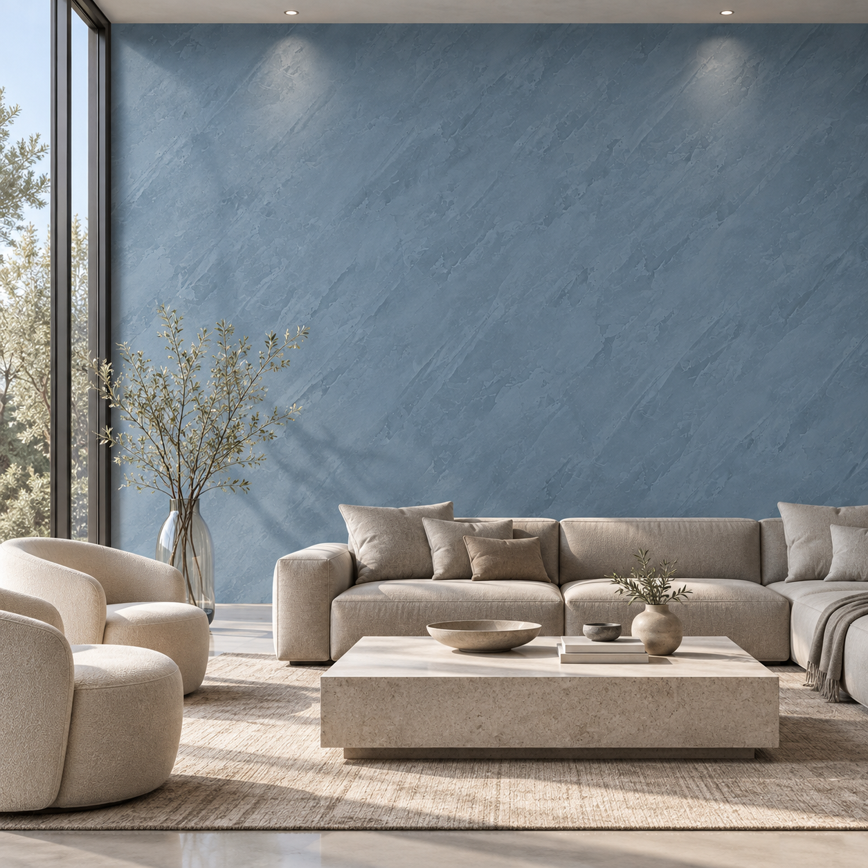 Dusty Blue Diagonal Trowel Plaster Texture 2