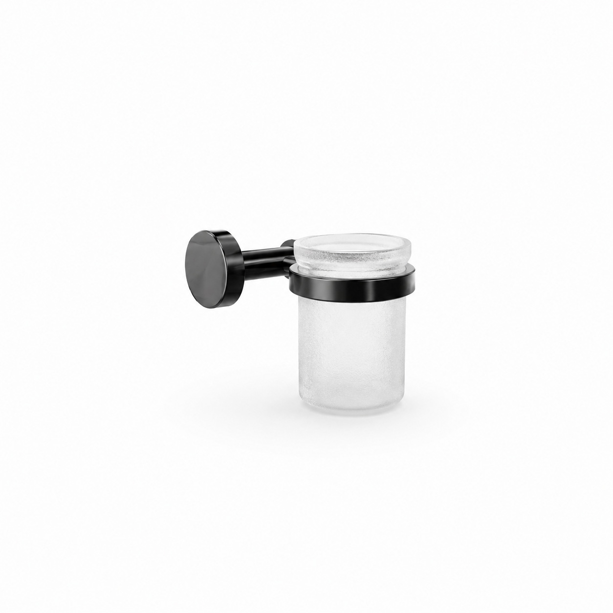 Frosted Glass Bathroom Tumbler – Black Metal Wall Mount 3D Model 1