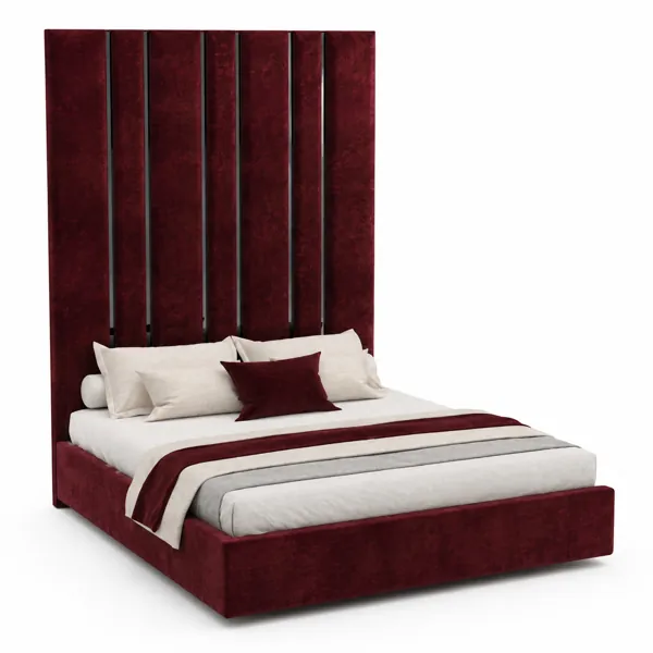 Tall Panel Bed with Brass Line Headboard 3D Model