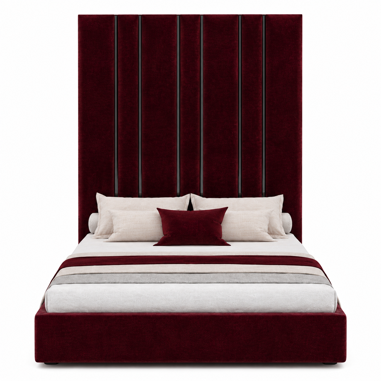 Tall Panel Bed with Brass Line Headboard 3D Model 3