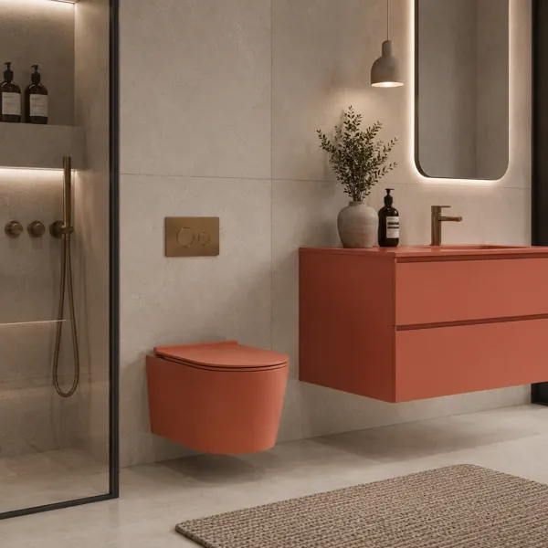 Coral Orange Toilet – Rounded Compact Profile 3D Model back